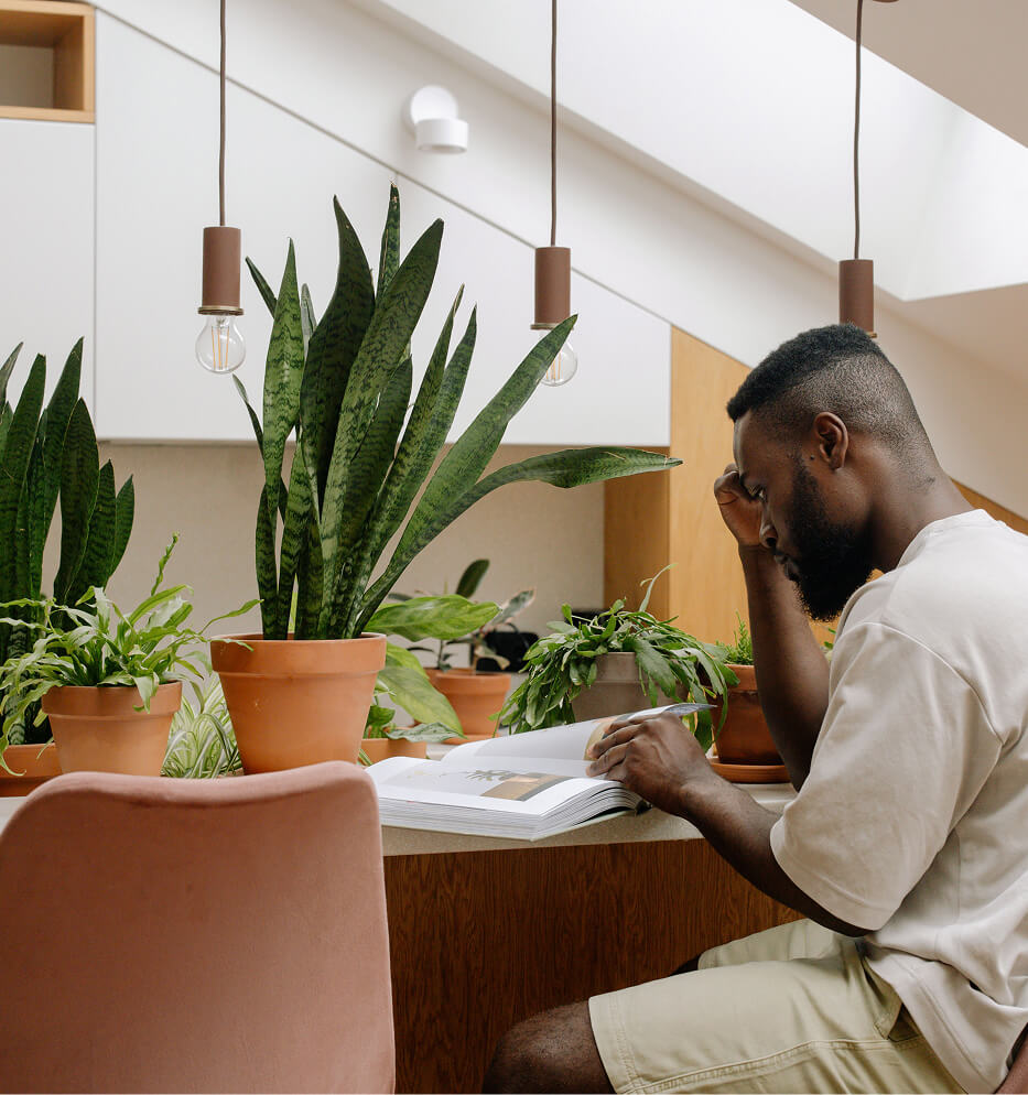 man reading book