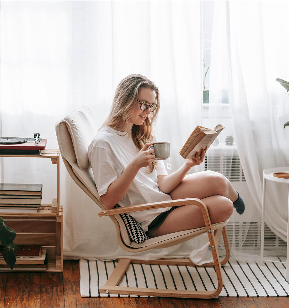 woman reading book