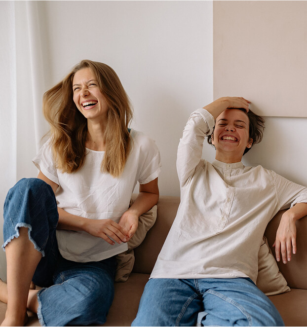 mother and son laughing
