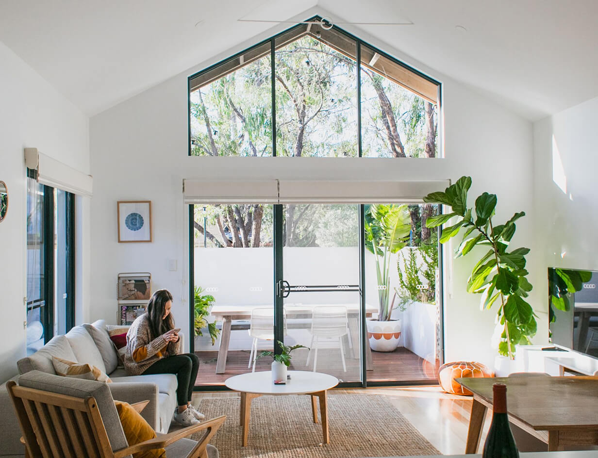 woman sitting in living room